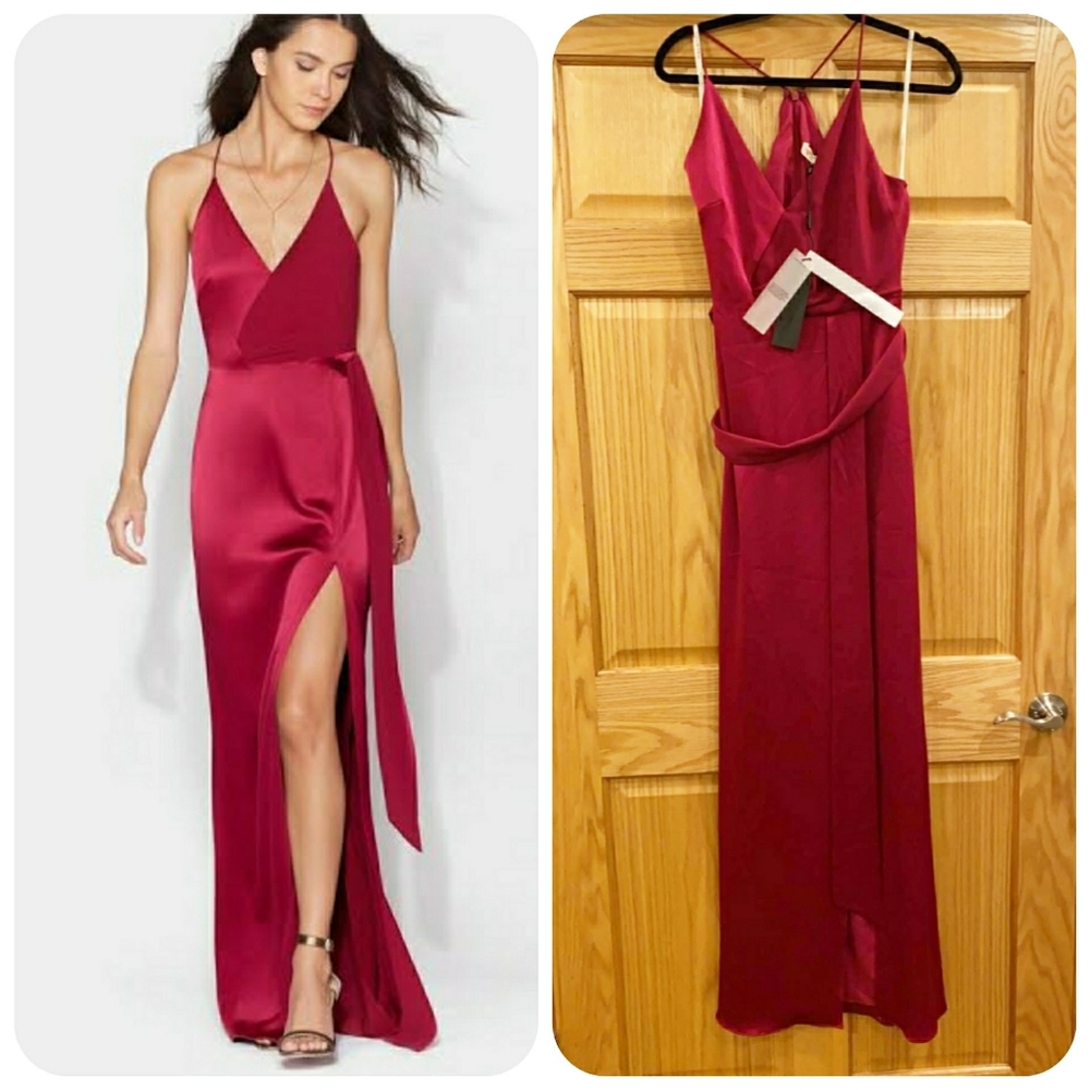 Halston Wrap-effect crepe-paneled satin wildberry - Picture 4 of 14